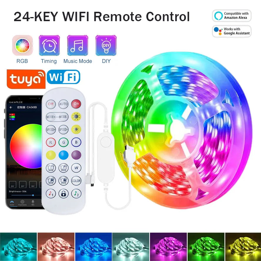 Fita de LED RGB Tuya WIFI - Iluminação Flexível para Ambientes