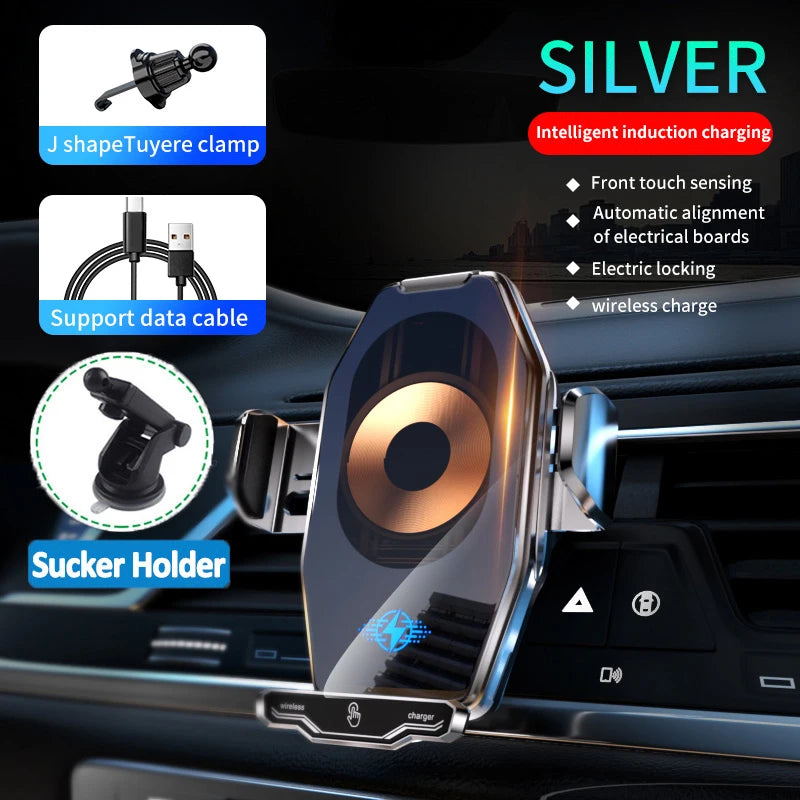 Carregador Sem Fio 15W para Carro - Suporte Magnético 3 em 1 para iPhone e Samsung