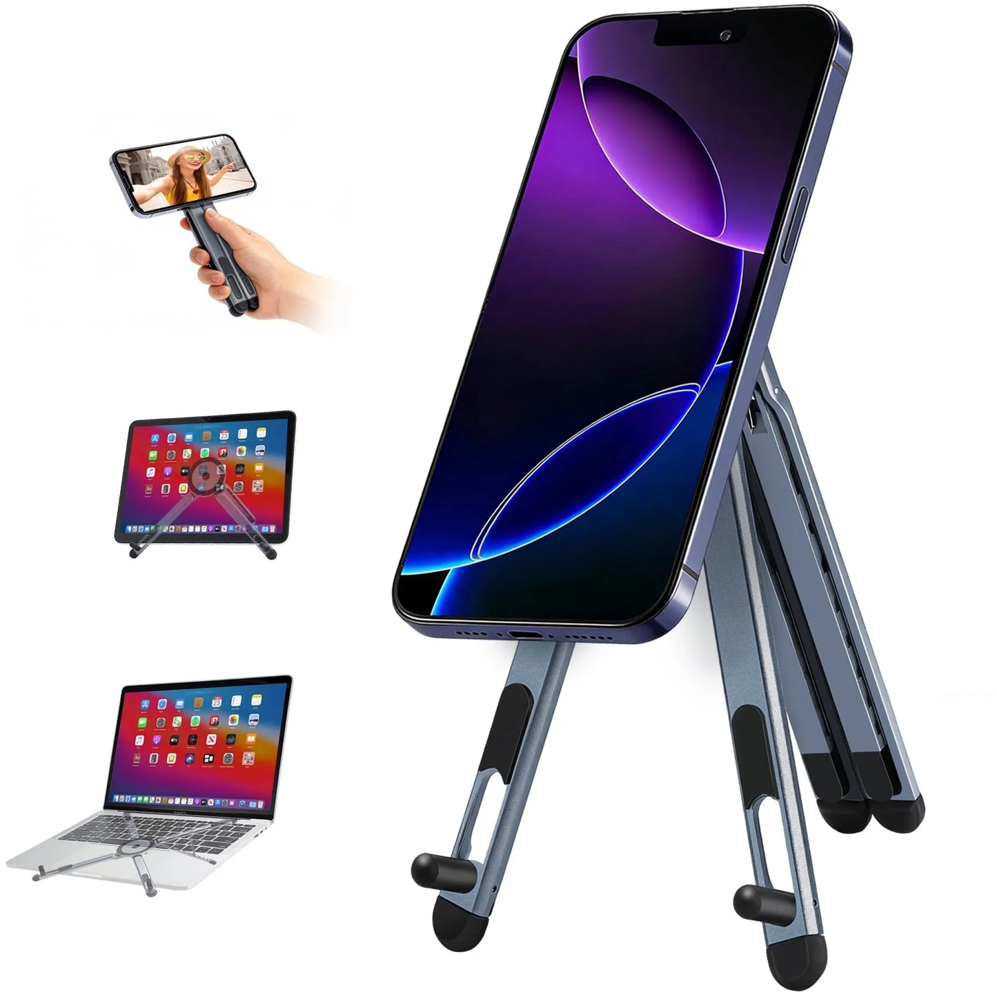 Suporte Magnético Ajustável em Liga de Alumínio - 3 em 1 para Celular, Tablet e Laptop