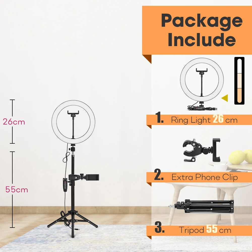 Tripé com Luz de Anel LED para Câmera e Smartphone - Iluminação Perfeita para Suas Fotos e Vídeos