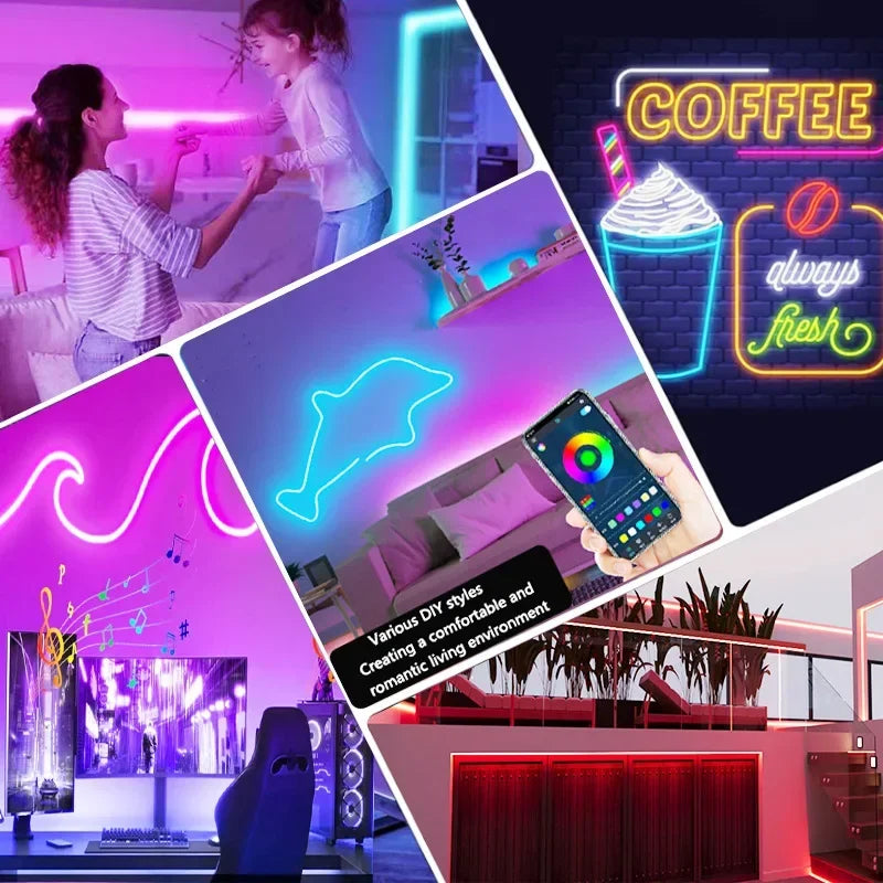 Fita LED Neon RGB à Prova d'Água - 1/2/3/5M com Controle Remoto Tuya
