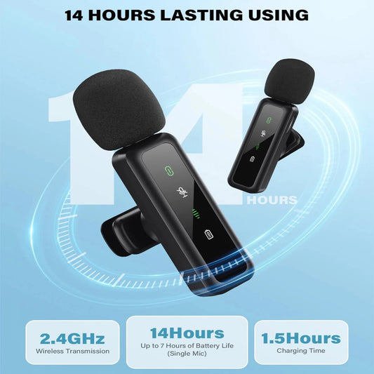 Microfone Lavalier Sem Fio com Bateria Recarregável de 80mAh - Ideal para Streaming, Vlogs e Gravações de Voz