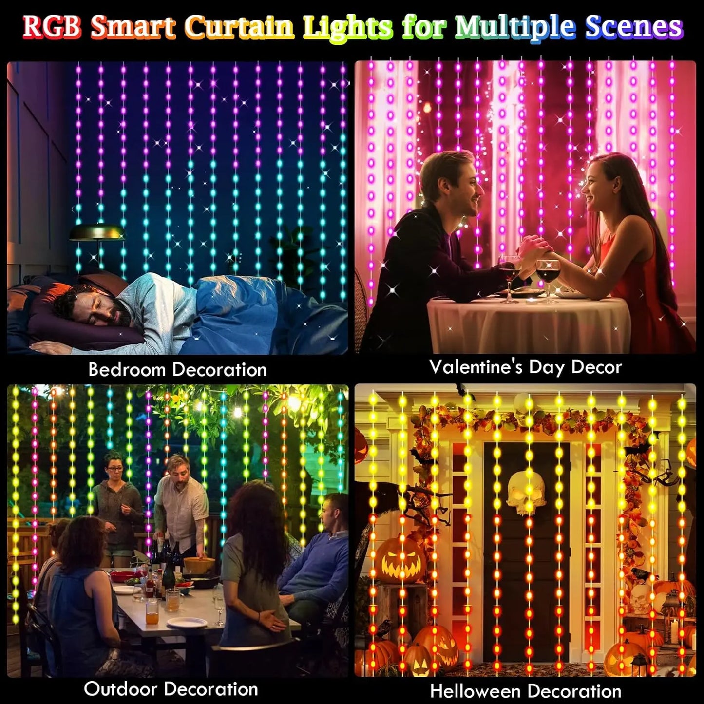 Cortina de Luzes LED RGB 3M com Controle APP - Decoração Natalina e Festiva