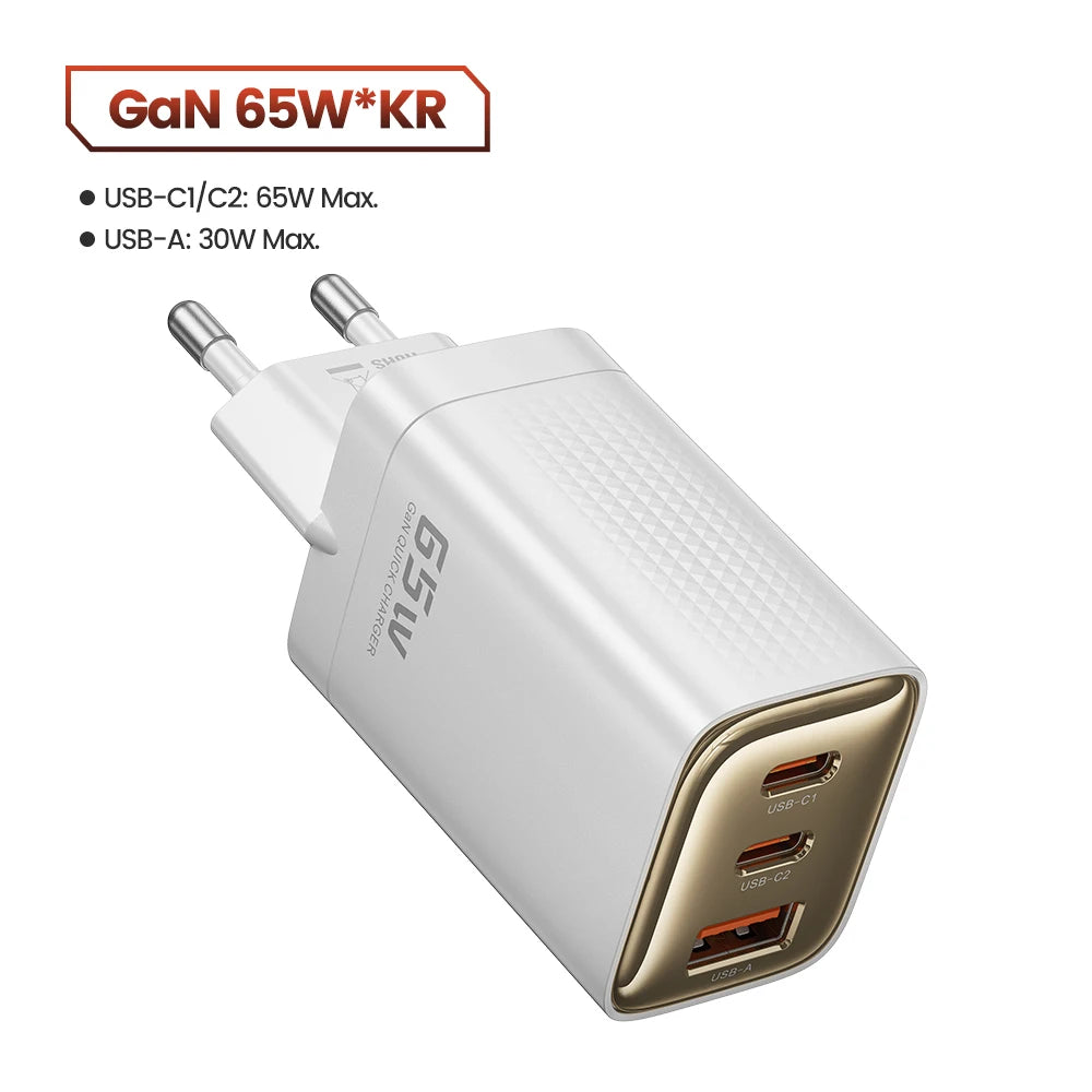 Carregador Toocki GaN 65W USB Type C - Carregamento Rápido para iPhone e Samsung