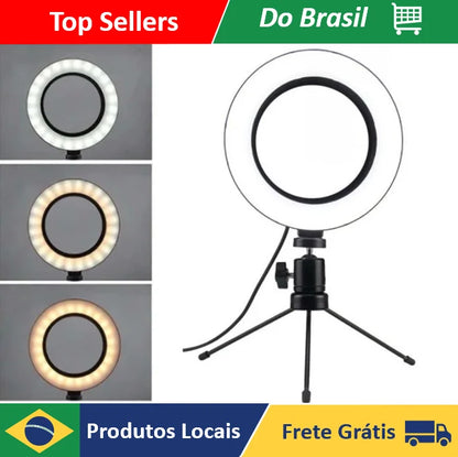 Tripé de Mesa com Ring Light para Selfies, Youtubers e Maquiagem