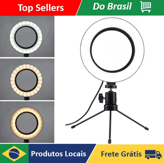 Tripé de Mesa com Ring Light para Selfies, Youtubers e Maquiagem
