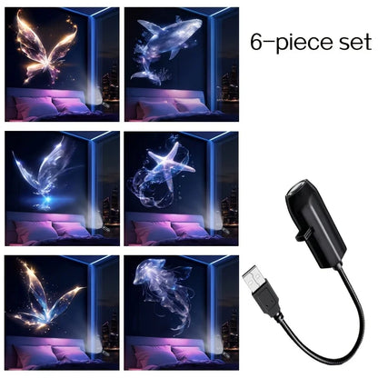Lanterna Projetora LED USB com 3/6 Padrões de Projeção - Luz Noturna Ajustável de Baleia, Borboleta, Água-viva e Estrela-do-mar - Presente Perfeito para Festas