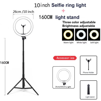 Ring Light LED Dimmable 26CM com Tripé - Iluminação Perfeita para Seus Vídeos