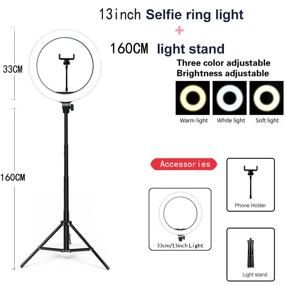 Ring Light LED Dimmable 26CM com Tripé - Iluminação Perfeita para Seus Vídeos