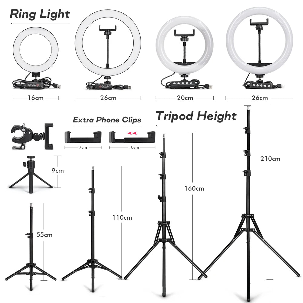 Tripé com Luz de Anel LED para Câmera e Smartphone - Iluminação Perfeita para Suas Fotos e Vídeos