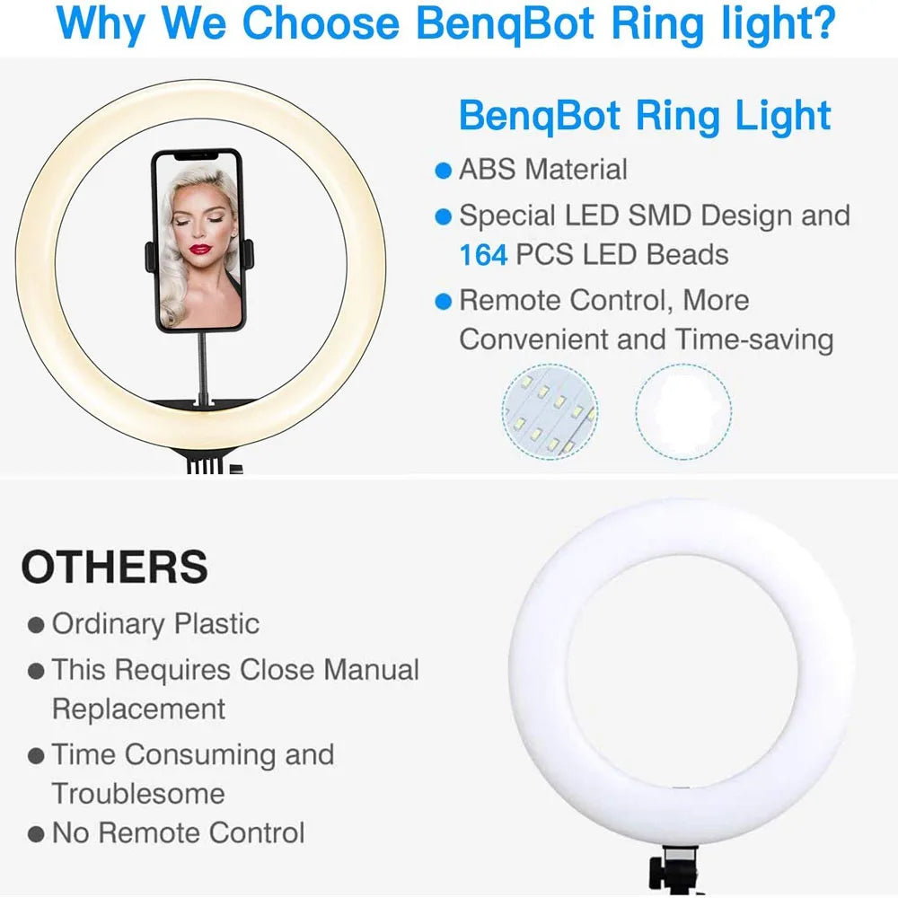 Ring Light LED Dimmable 26CM com Tripé - Iluminação Perfeita para Seus Vídeos