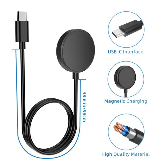 Carregador USB-C para Samsung Galaxy Watch 7/6/6 Classic/5/5 Pro/4/4 Classic - Acessório Substituto