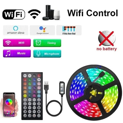 Fita de LED RGB 5050 com Controle Bluetooth e Wi-Fi - Iluminação de Ambiente