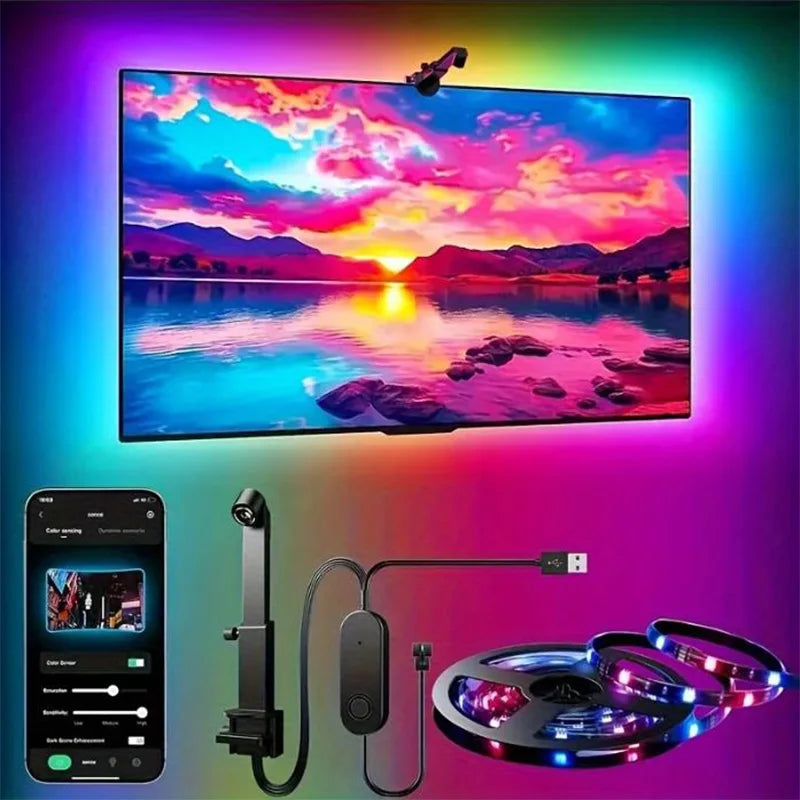 Fita de LED RGBIC para TV com Controle por App e Sincronização Musical - Iluminação Ambiente para Jogos (55-75 polegadas)