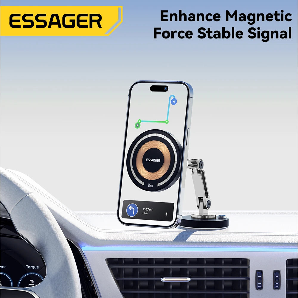 Suporte Veicular Magnético para Carregador Sem Fio Essager 15W - Praticidade e Estilo para Seu iPhone