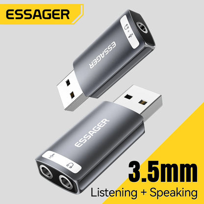 Adaptador de Áudio USB Essager para Fones de Ouvido e Microfone 3.5mm