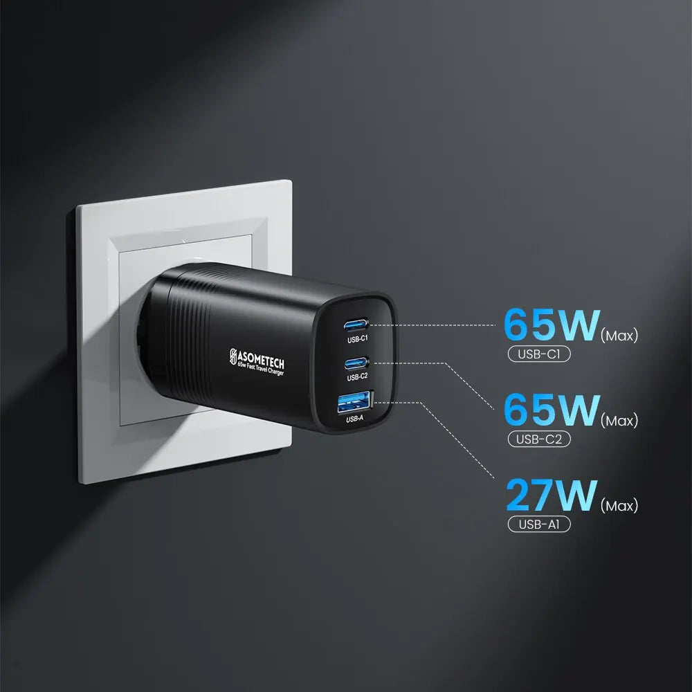 Carregador ASOMETECH GaN USB Type C 65W - Potência e Versatilidade para Seus Dispositivos