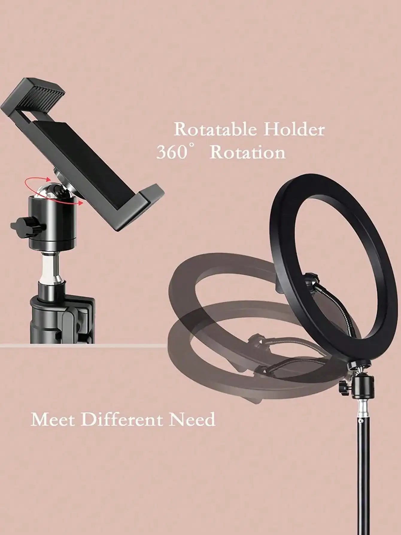 Tripé de 110cm com O-clip e Luz de Anel para Streaming de 10 Polegadas