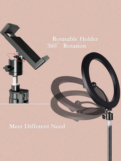 Tripé de 110cm com O-clip e Luz de Anel para Streaming de 10 Polegadas