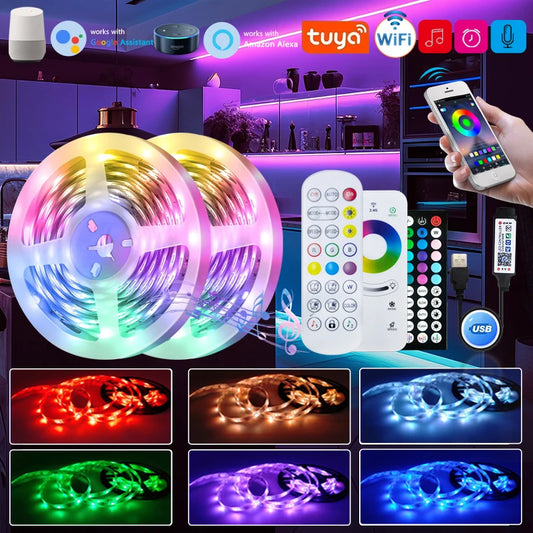 Fita de LED Tuya WiFi RGB 5050 - Iluminação Inteligente para Ambientes