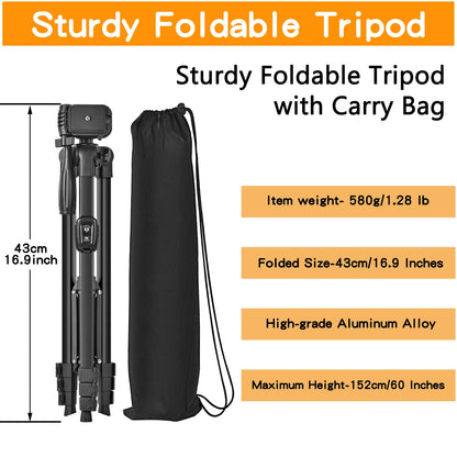 Tripé Profissional de 60" com Bolsa de Viagem e Controle Remoto