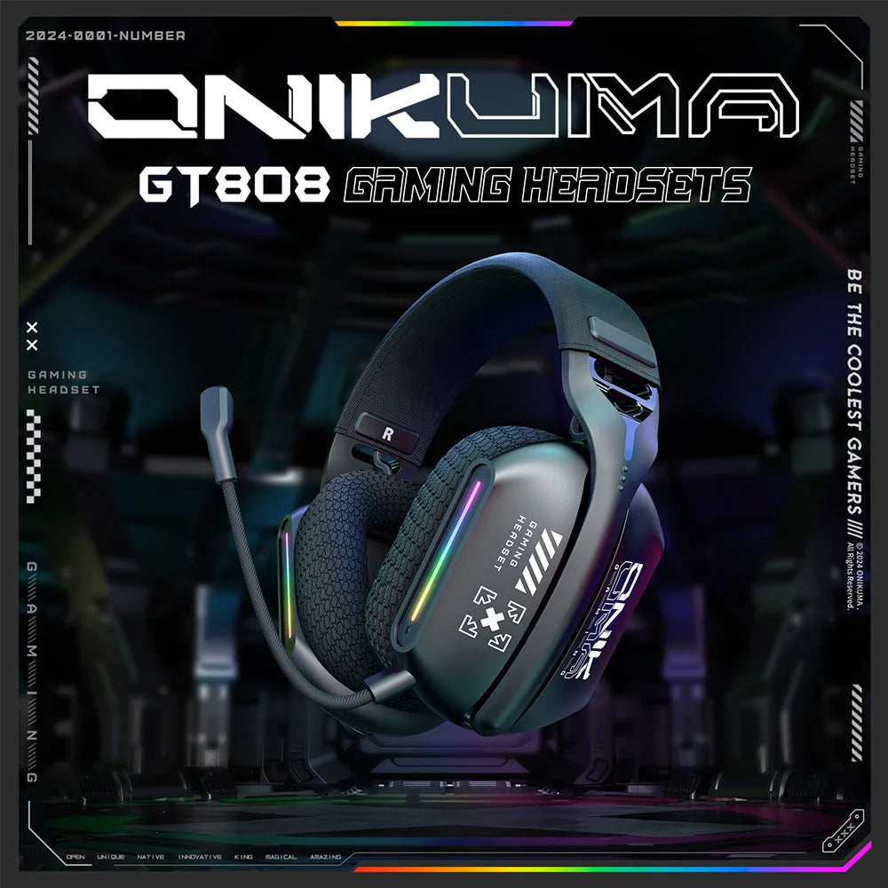 Headset Gamer Sem Fio ONIKUMA: 3 Modos de Conexão, Microfone Flexível e Som Imersivo