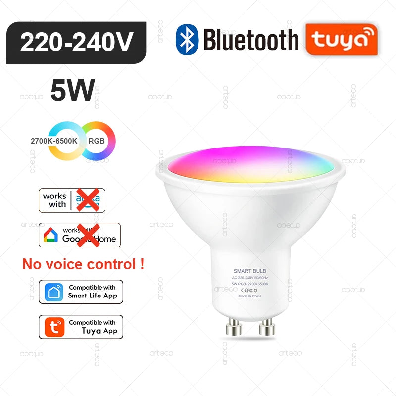 Lâmpada Inteligente Tuya E27 E14 GU10 WiFi Zigbee Bluetooth - LED Dimmable RGB 2700-6500K