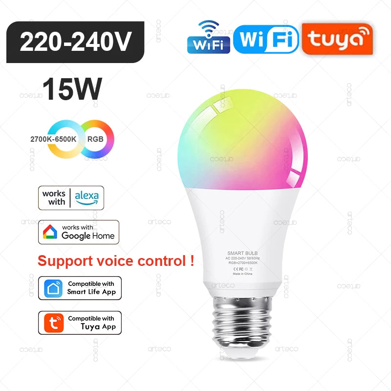 Lâmpada Inteligente Tuya E27 E14 GU10 WiFi Zigbee Bluetooth - LED Dimmable RGB 2700-6500K