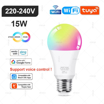 Lâmpada Inteligente Tuya E27 E14 GU10 WiFi Zigbee Bluetooth - LED Dimmable RGB 2700-6500K
