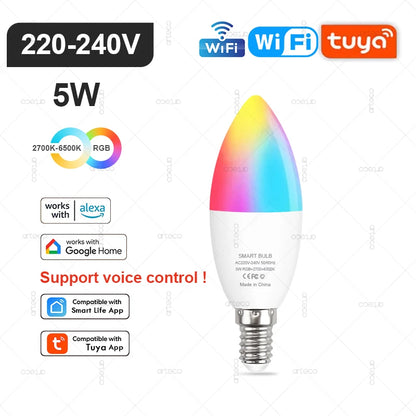Lâmpada Inteligente Tuya E27 E14 GU10 WiFi Zigbee Bluetooth - LED Dimmable RGB 2700-6500K