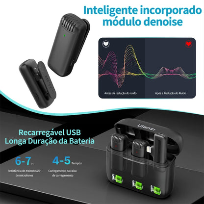 Microfone Lavalier Sem Fio Ulanzi J12 - Captura de Áudio Profissional para Smartphone