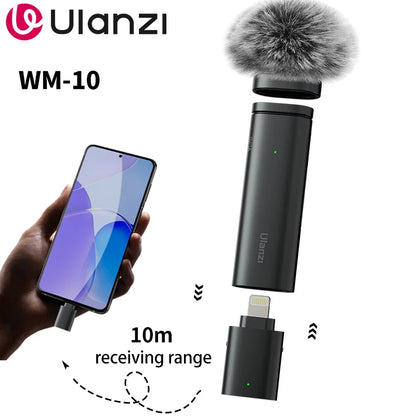 Microfone Lavalier Sem Fio Ulanzi WM-10 - Conexão USB-C para Android e iPhone