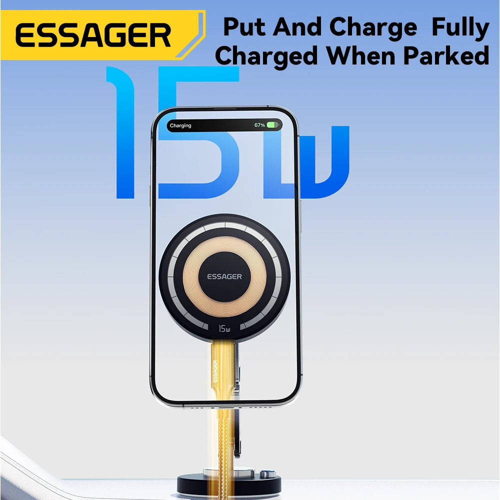 Suporte Veicular Magnético para Carregador Sem Fio Essager 15W - Praticidade e Estilo para Seu iPhone