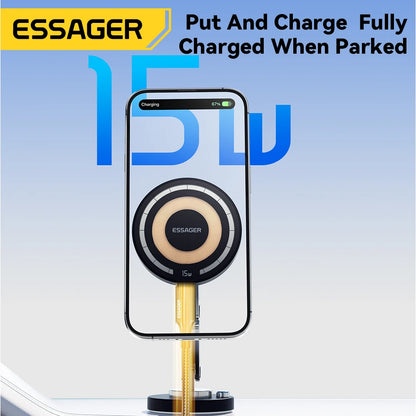 Suporte Veicular Magnético para Carregador Sem Fio Essager 15W - Praticidade e Estilo para Seu iPhone