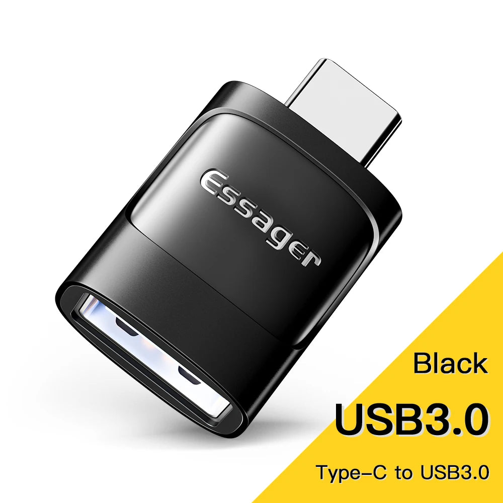 Adaptador OTG Essager USB 3.0 para Type-C - Conector USB A Masculino para Micro USB Type-C Feminino