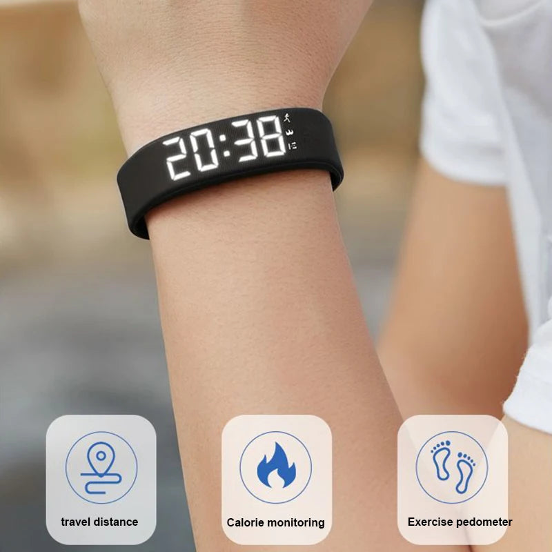 Pulseira Inteligente LED Digital à Prova D'Água com Monitor de Corrida e Alarme Vibratório