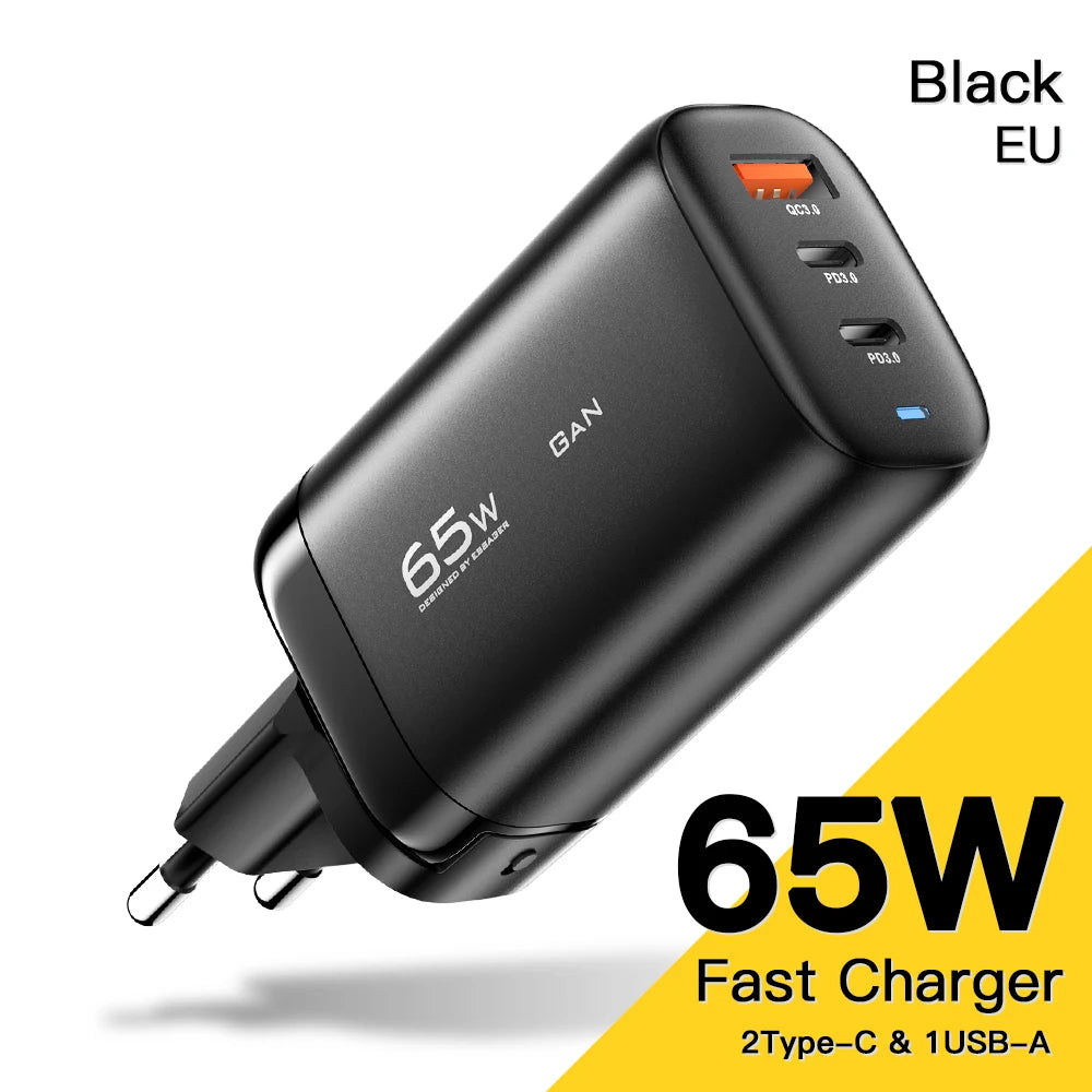 Carregador Essager 65W GaN USB Type C - Carregamento Rápido para Laptops e Smartphones