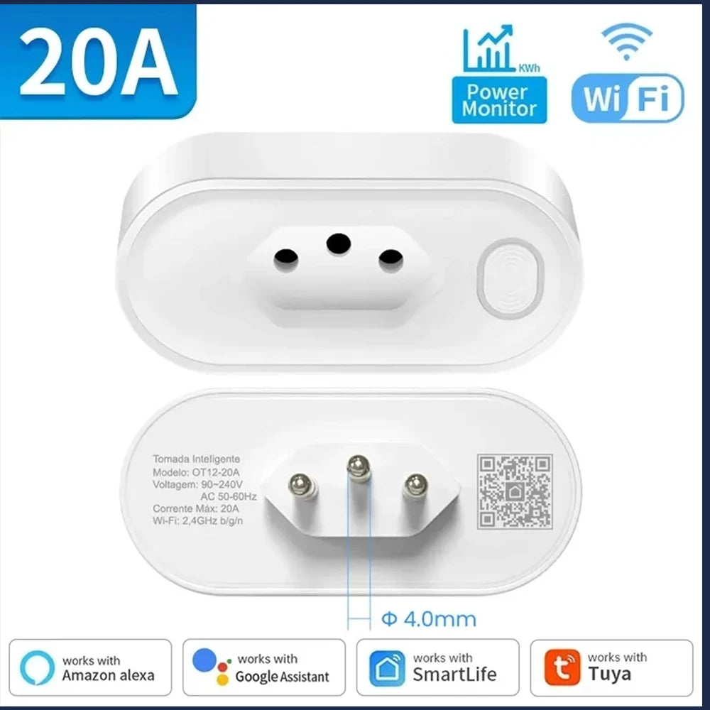 Adaptador TNCE Tuya Brasil 16/20A - Tomada Inteligente com Monitoramento de Energia