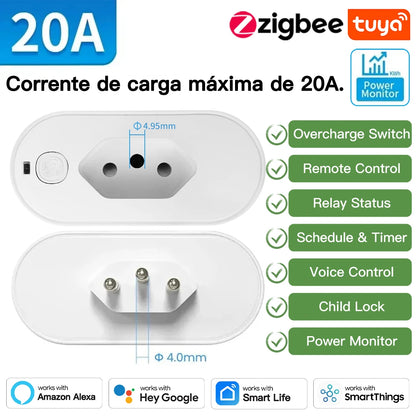 Adaptador TNCE Tuya Brasil 16/20A - Tomada Inteligente com Monitoramento de Energia