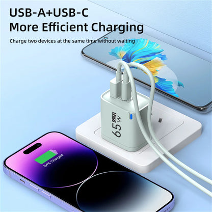 Carregador Rápido 65W GaN Type C com Duas Portas - Adaptador de Energia para Celulares