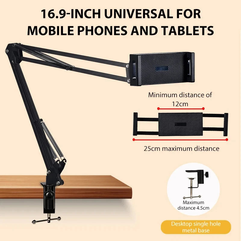 Suporte Ajustável para Tablet e Smartphone 360° - Braço Longo em Metal para Dispositivos de 4 a 11 Polegadas