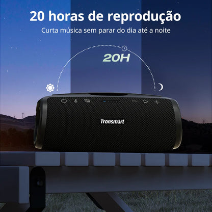 Caixa de Som Bluetooth Tronsmart Mirtune S100 - Potência de 50W, Impermeável IPX7, Alça Retrátil e Powerbank Integrado