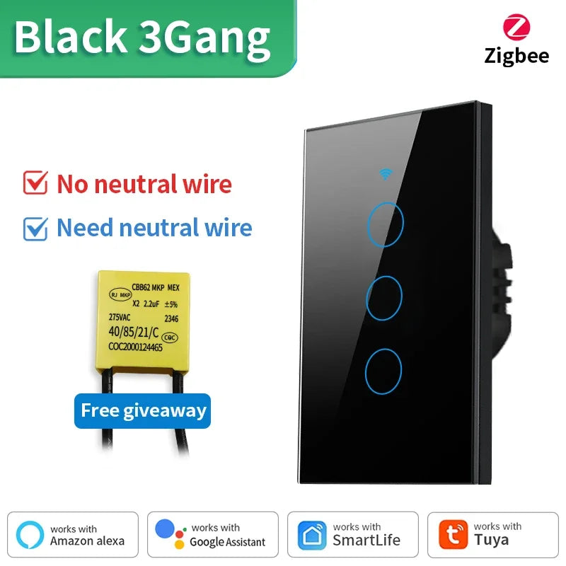 Interruptor Inteligente TNCE Tuya WiFi+Bluetooth/Zigbee - Sem Fio Neutro