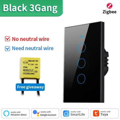 Interruptor Inteligente TNCE Tuya WiFi+Bluetooth/Zigbee - Sem Fio Neutro