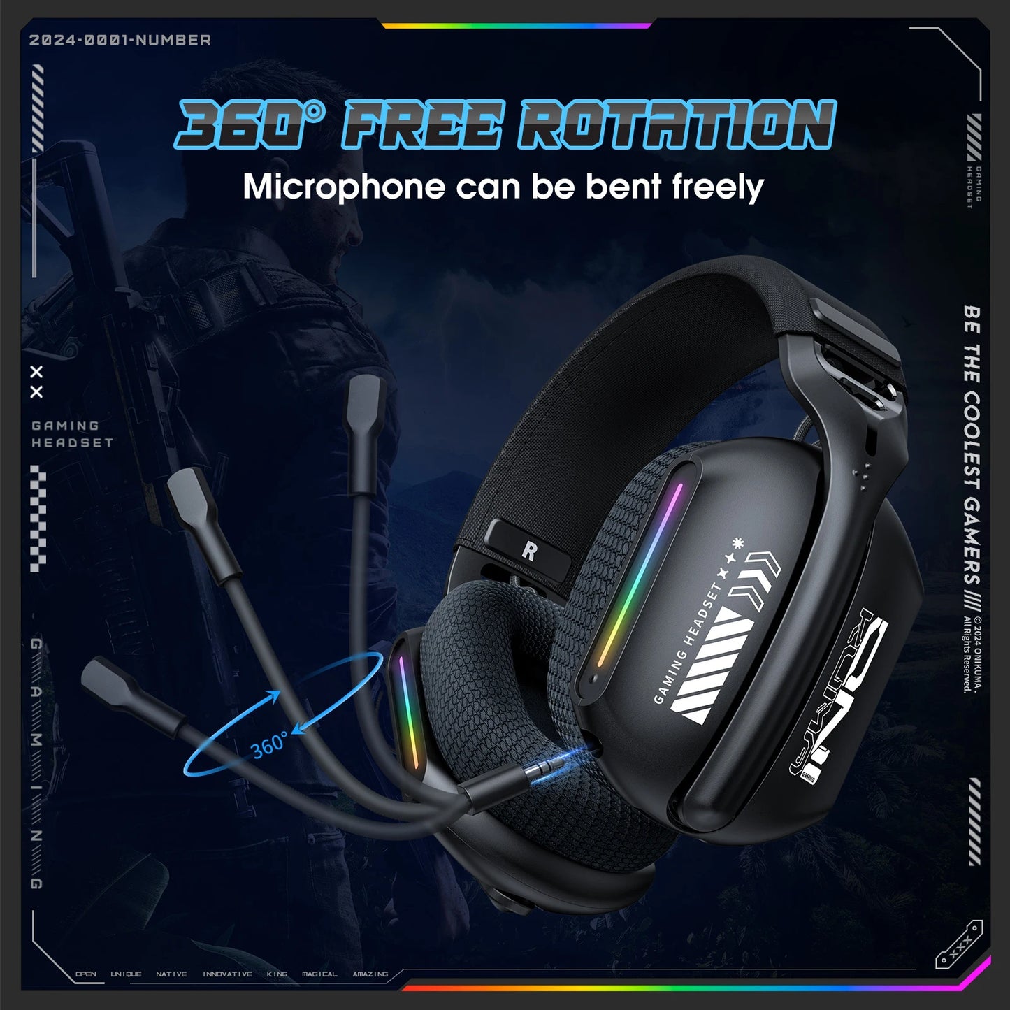 Headset Gamer Onikuma GT808 - Sem Fio, RGB e Três Modos com Microfone