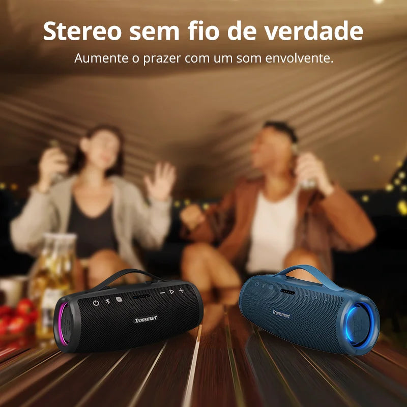 Caixa de Som Bluetooth Tronsmart Mirtune S100 - Potência de 50W, Impermeável IPX7, Alça Retrátil e Powerbank Integrado