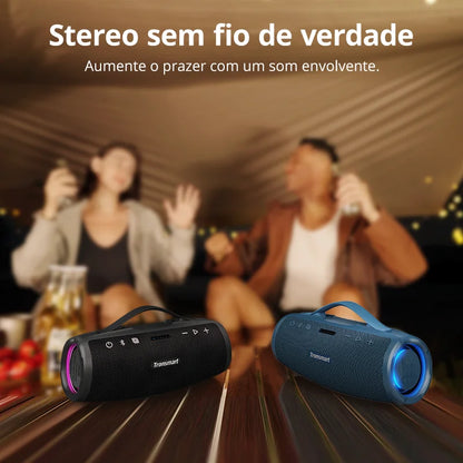 Caixa de Som Bluetooth Tronsmart Mirtune S100 - Potência de 50W, Impermeável IPX7, Alça Retrátil e Powerbank Integrado