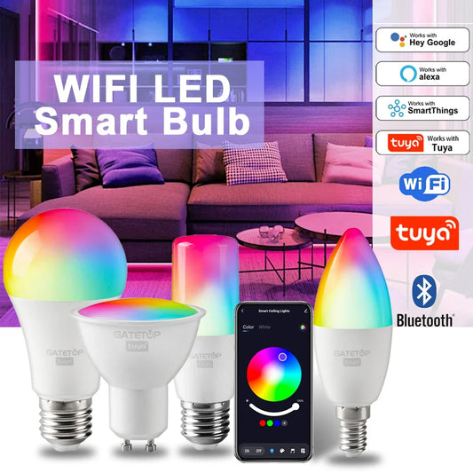 Lâmpada Inteligente RGB Dimmable Tuya - Conectividade Wi-Fi e Compatível com Alexa e Google Home