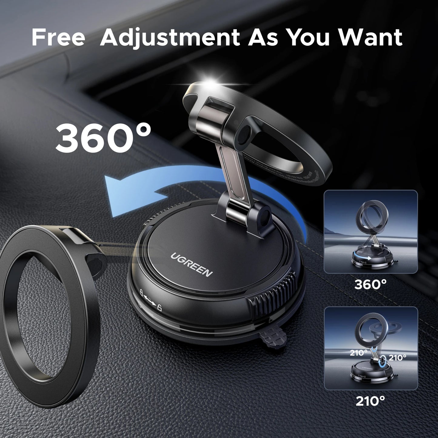 Suporte Magnético para Celular UGREEN - Montagem 360° para Painel do Carro