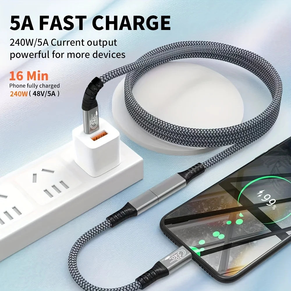 Cabo Extensor USB-C 10 pés - Carregamento 240W e Transmissão de Dados 20Gbps